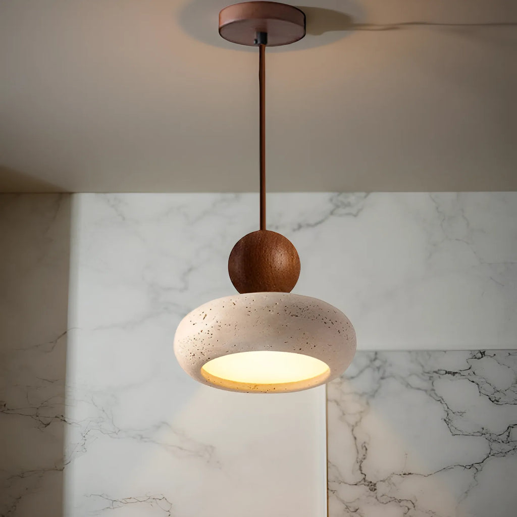 Avava Wabi-Sabi Travertine & Wood LED Pendant Light