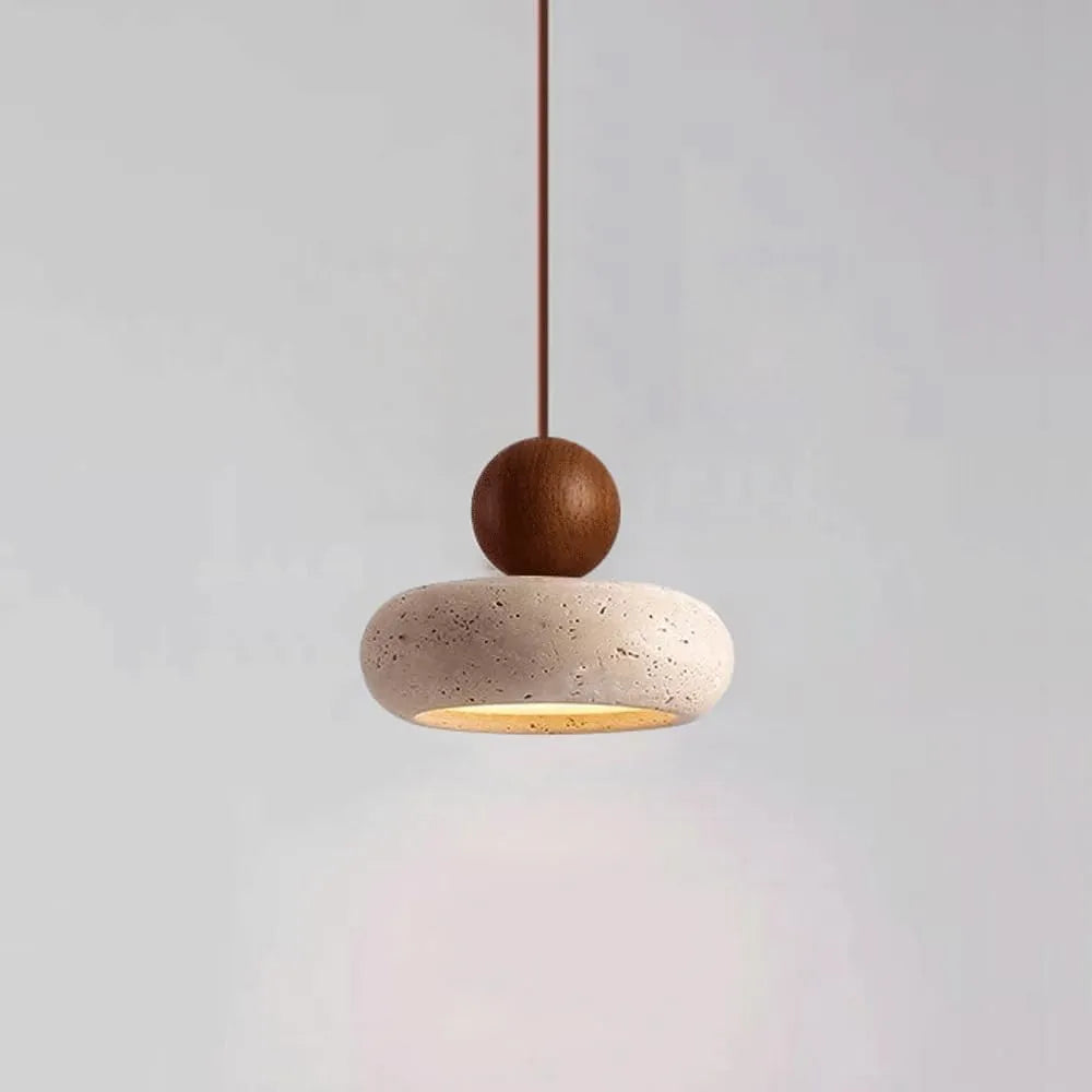 Avava Wabi-Sabi Travertine & Wood LED Pendant Light