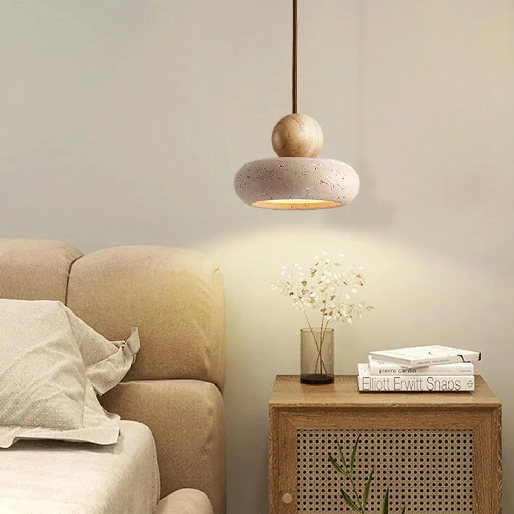 Avava Wabi-Sabi Travertine & Wood LED Pendant Light