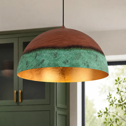 Rustic Dome Pendant Light with Copper Patina Finish