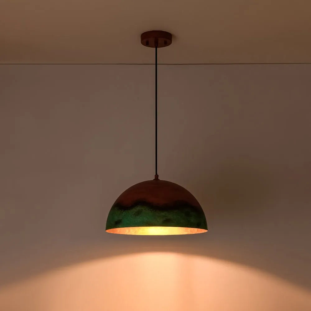 Perla Farmhouse Copper & Green Dome Pendant Light