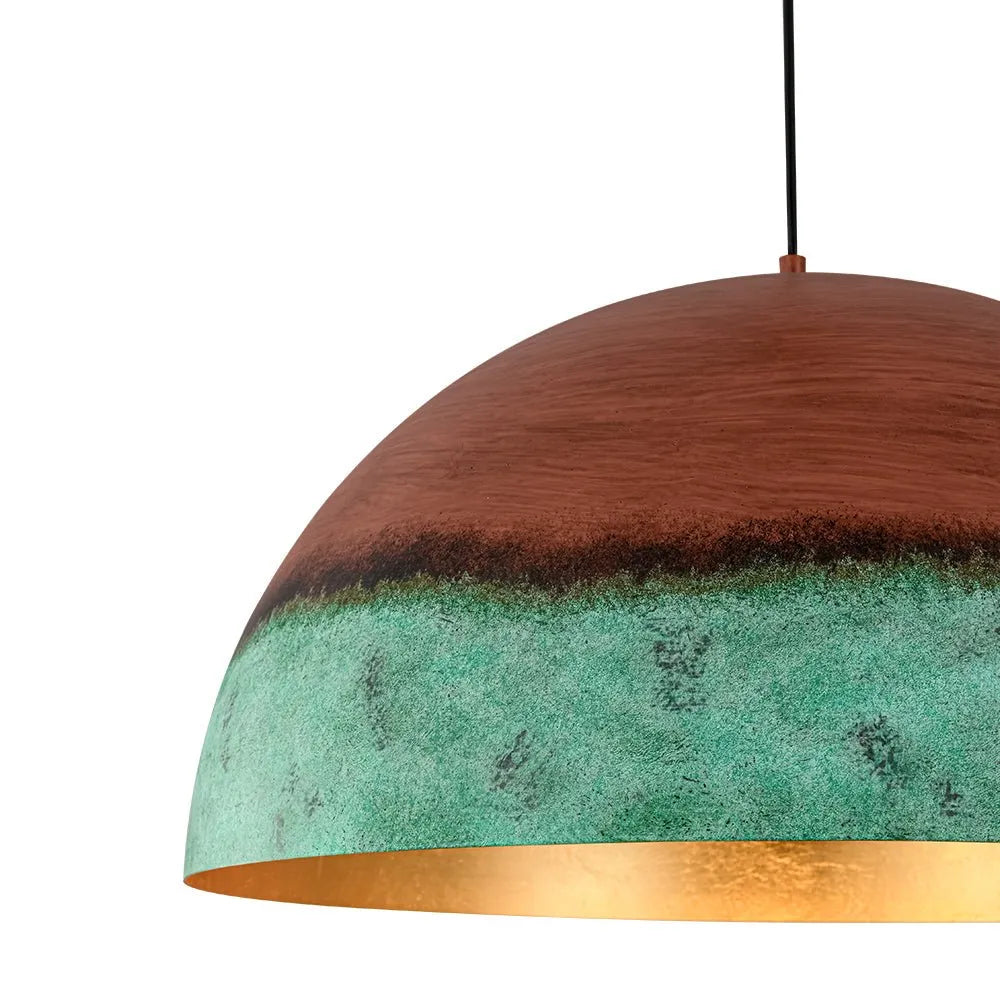 Perla Farmhouse Copper & Green Dome Pendant Light