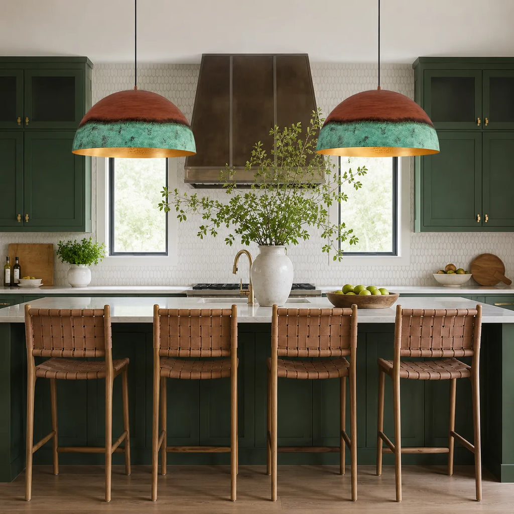 Perla Farmhouse Copper & Green Dome Pendant Light