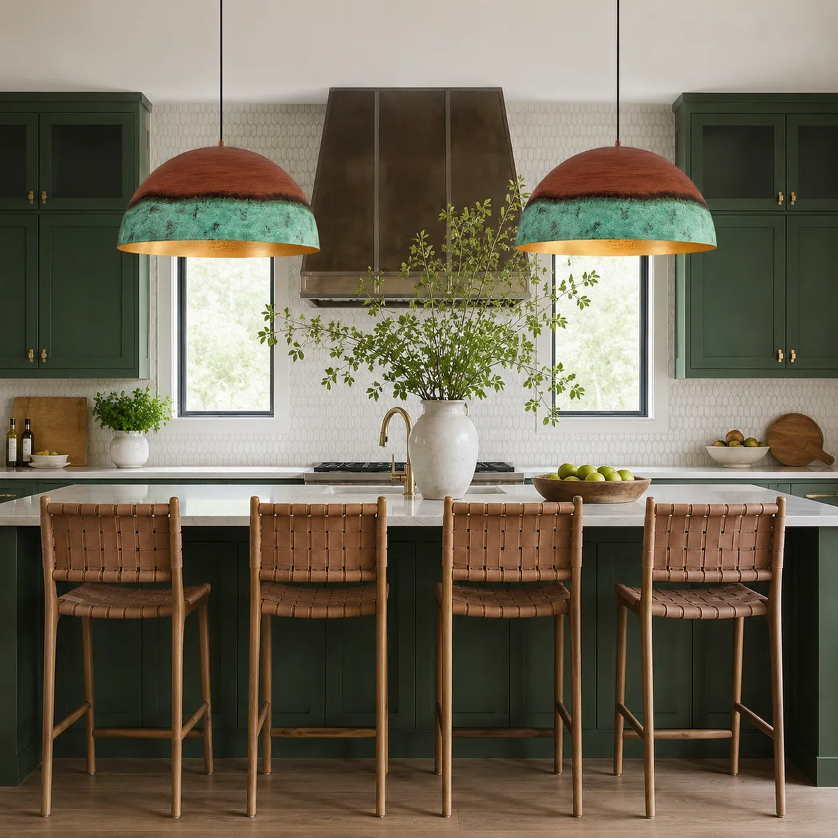 Perla Farmhouse Copper & Green Dome Pendant Light