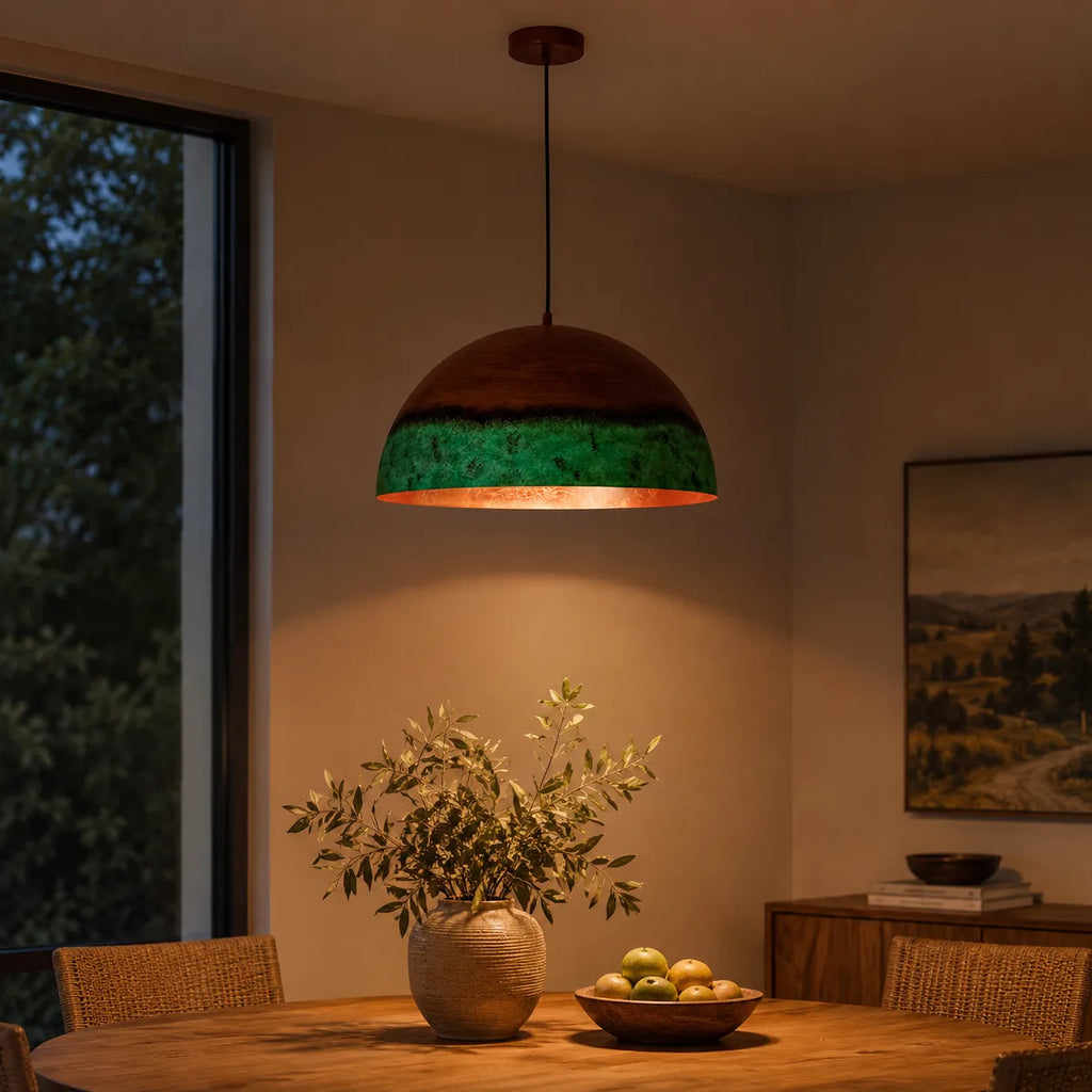 Perla Farmhouse Copper & Green Dome Pendant Light