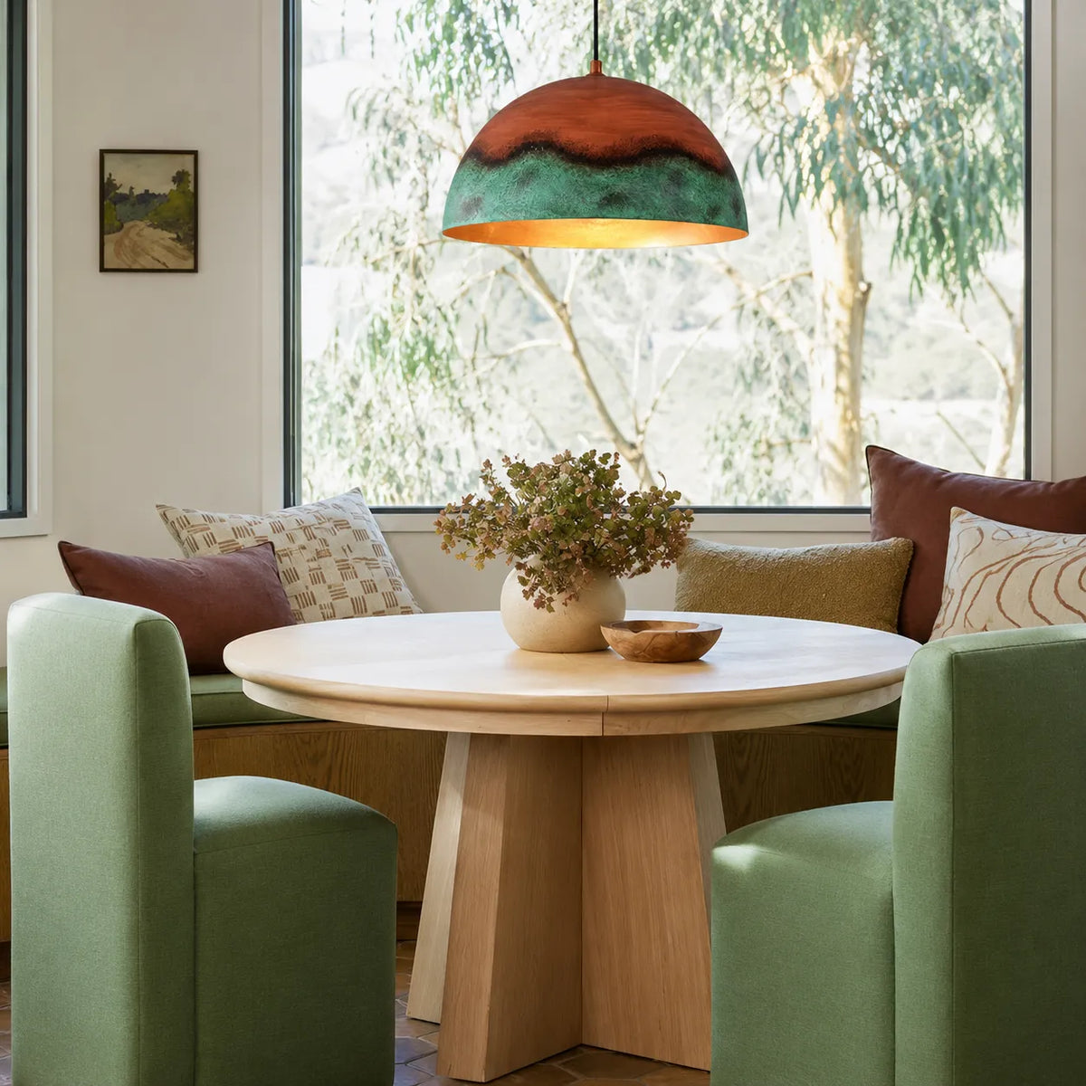 Perla Farmhouse Copper & Green Dome Pendant Light