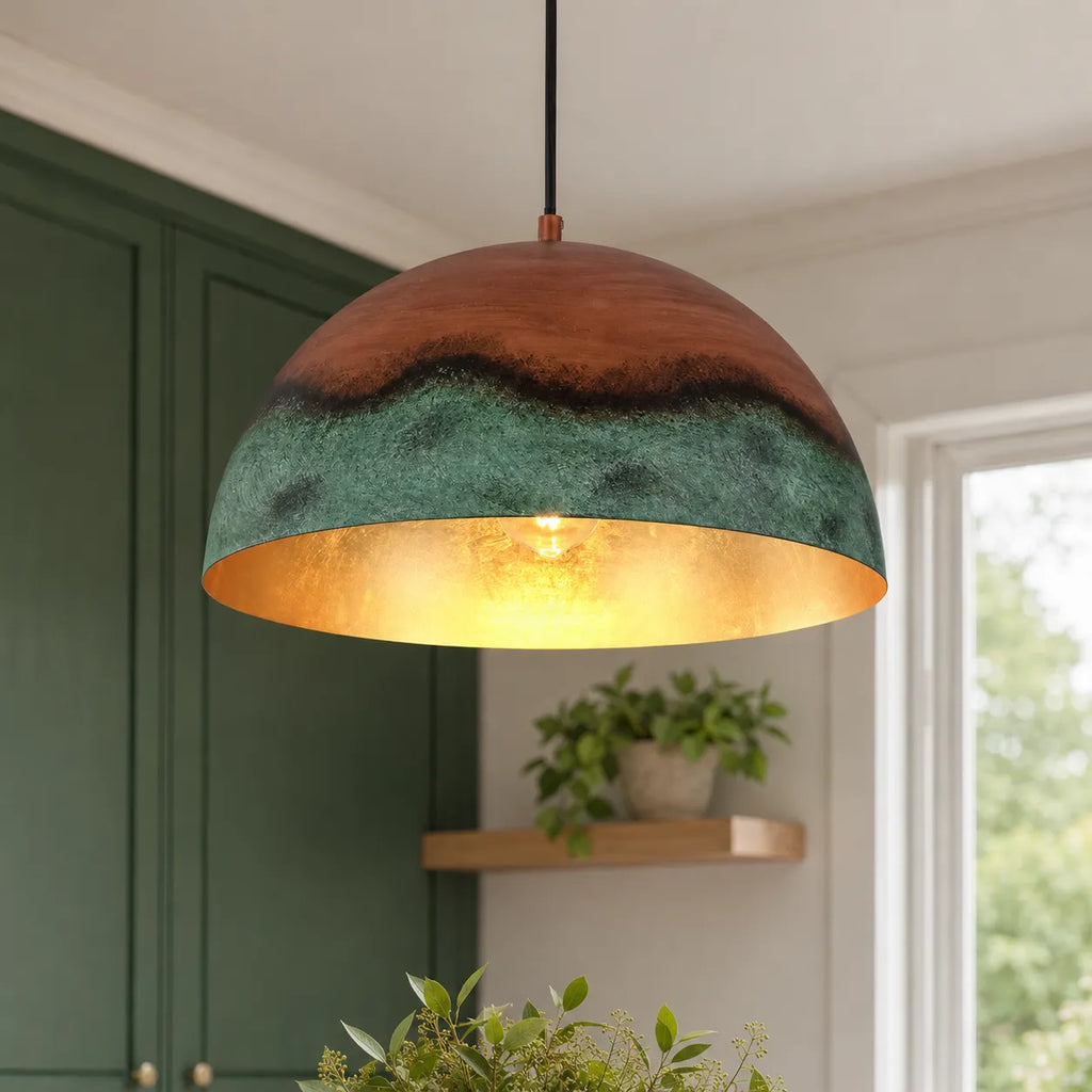 Perla Farmhouse Copper & Green Dome Pendant Light