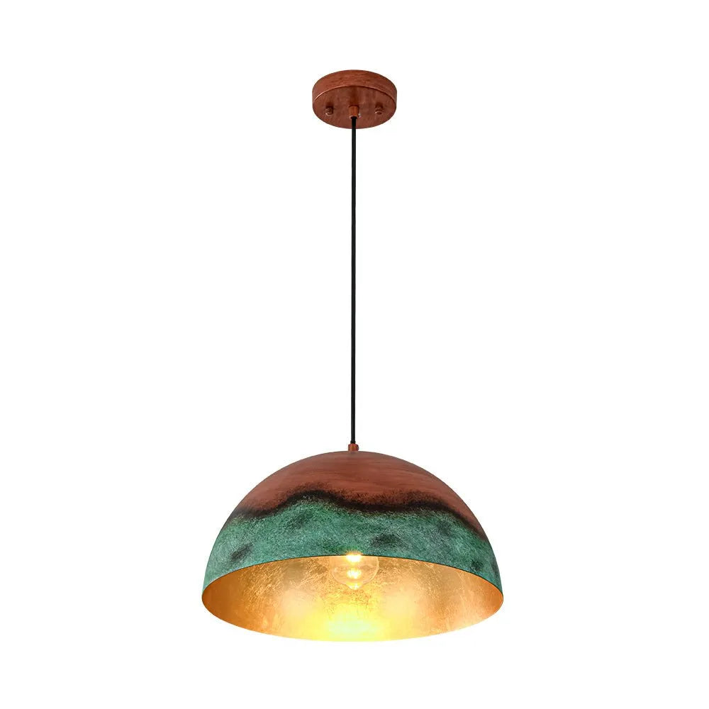 Perla Farmhouse Copper & Green Dome Pendant Light