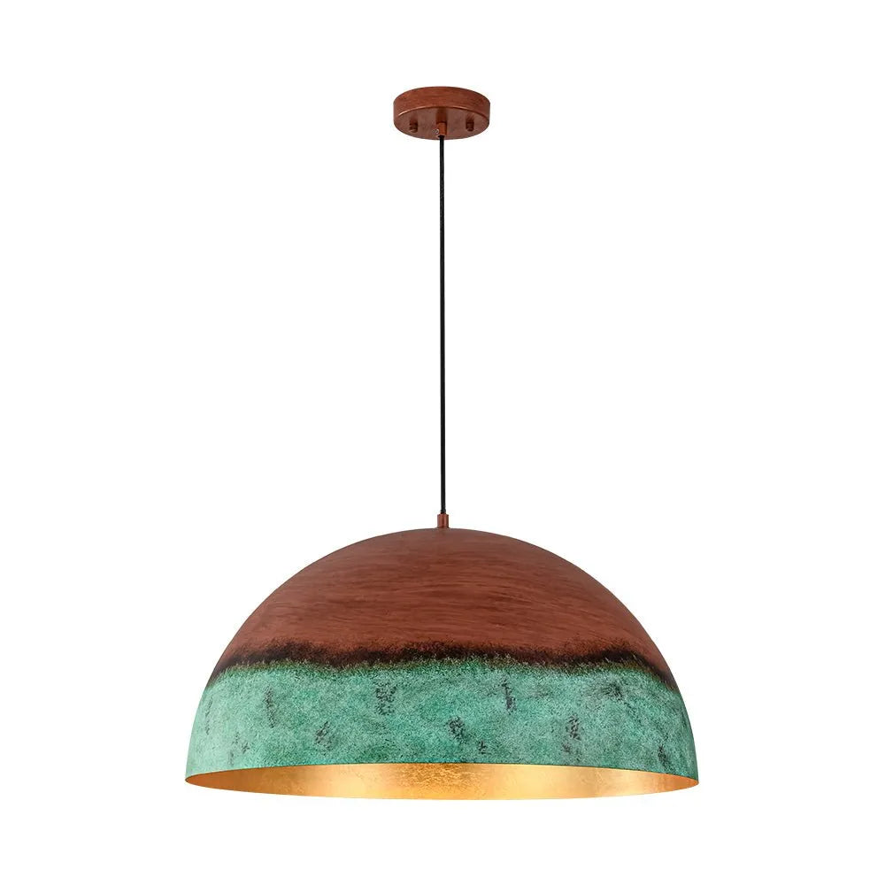 Perla Farmhouse Copper & Green Dome Pendant Light