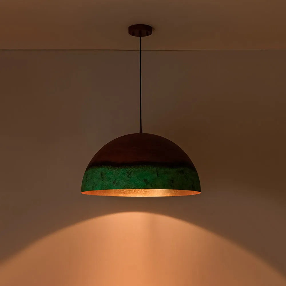 Perla Farmhouse Copper & Green Dome Pendant Light