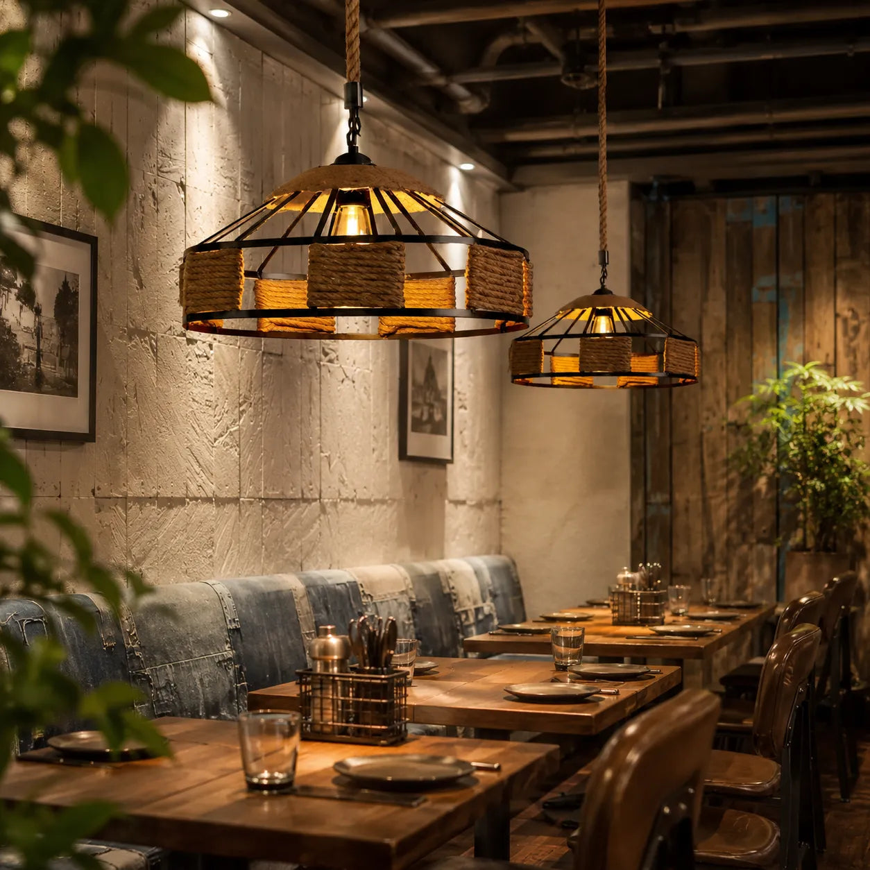 Avaria Rustic Hemp Rope Iron Pendant Light