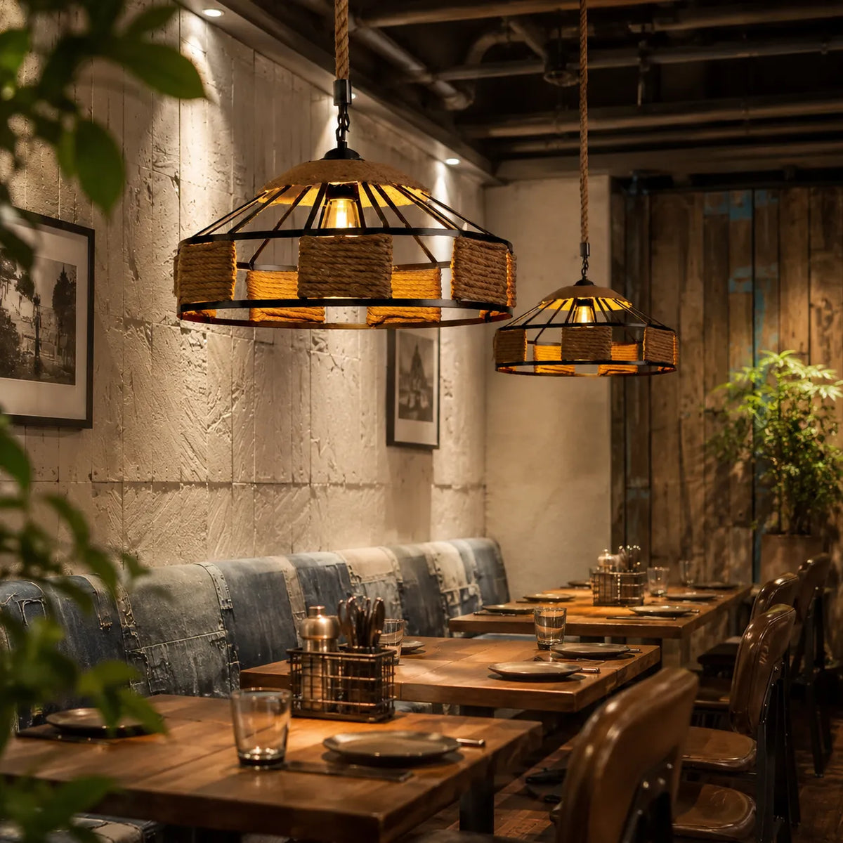 Avaria Rustic Hemp Rope & Iron Pendant Light