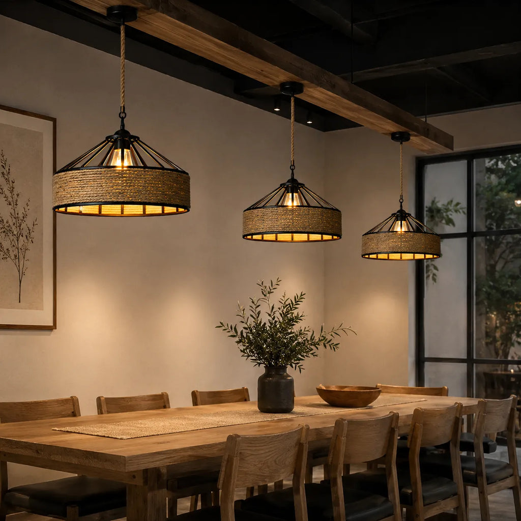 Avaria Rustic Hemp Rope & Iron Pendant Light