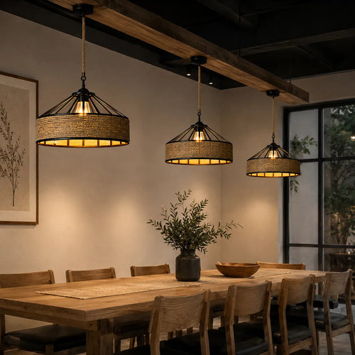 Avaria Rustic Hemp Rope Iron Pendant Light