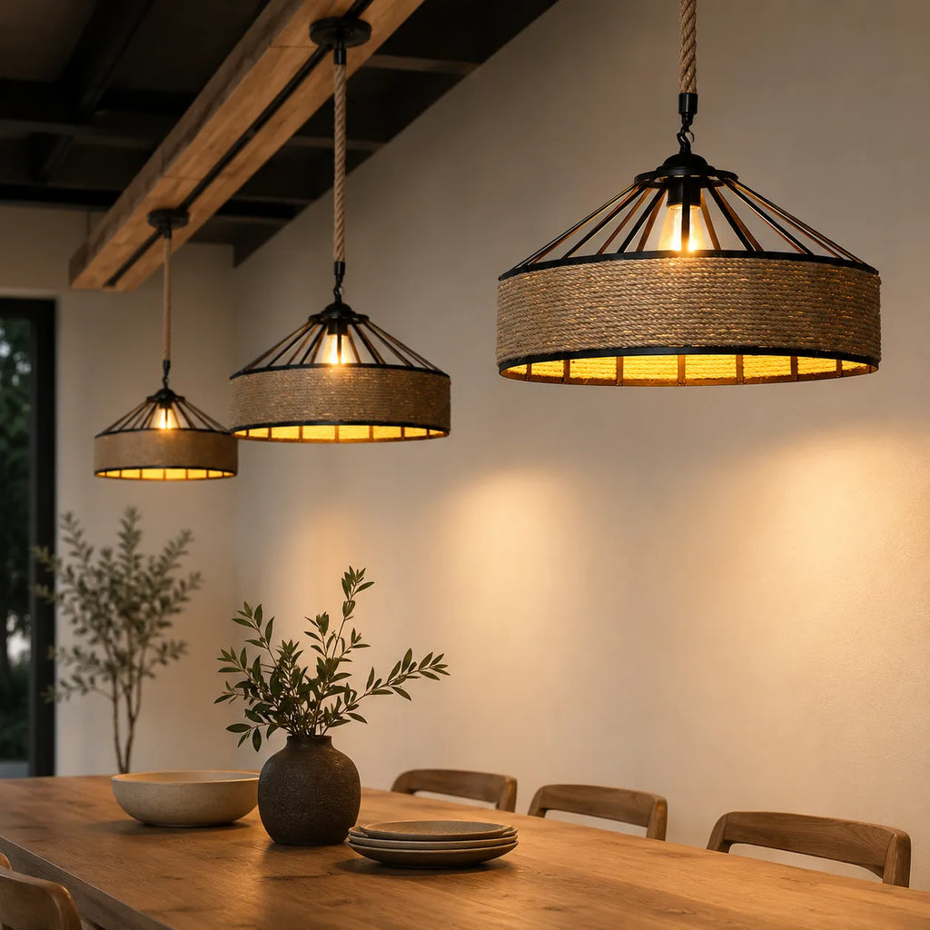 Avaria Rustic Hemp Rope & Iron Pendant Light