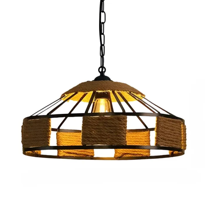 Avaria Rustic Hemp Rope & Iron Pendant Light