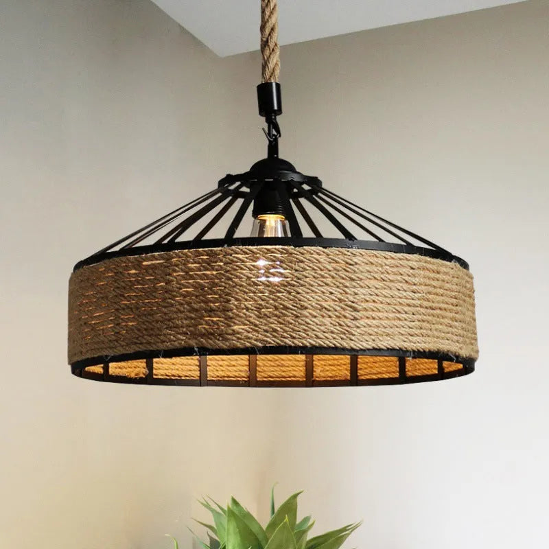 Avaria Rustic Hemp Rope & Iron Pendant Light