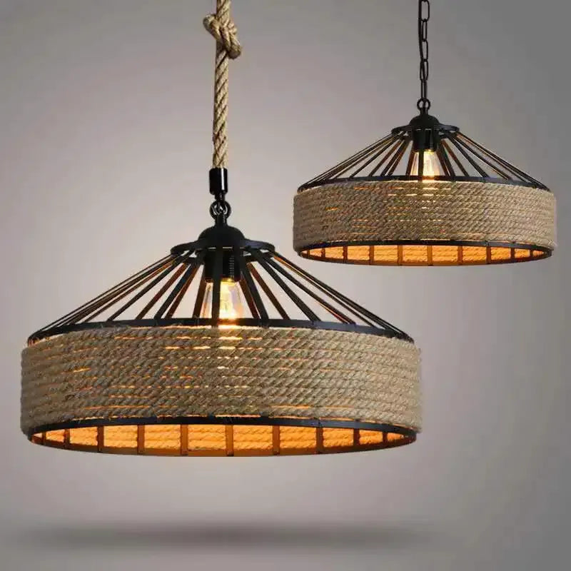 Avaria Rustic Hemp Rope & Iron Pendant Light