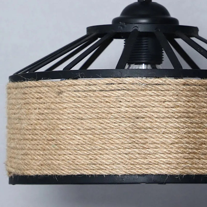 Avaria Rustic Hemp Rope & Iron Pendant Light