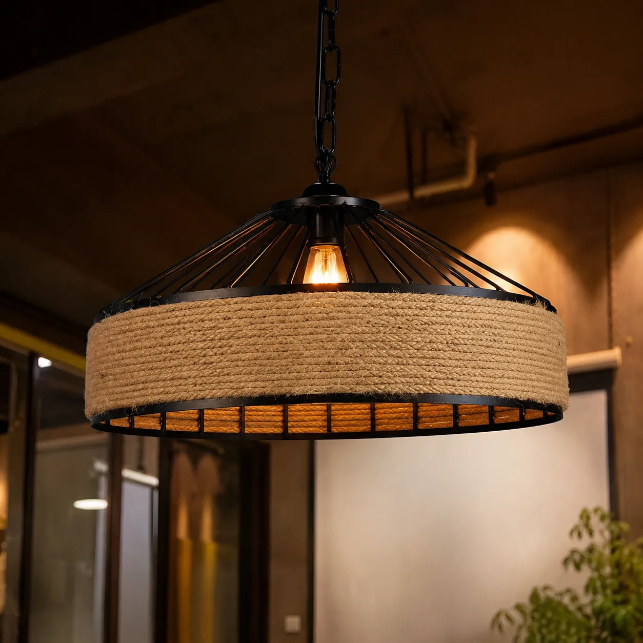 Avaria Rustic Hemp Rope Iron Pendant Light