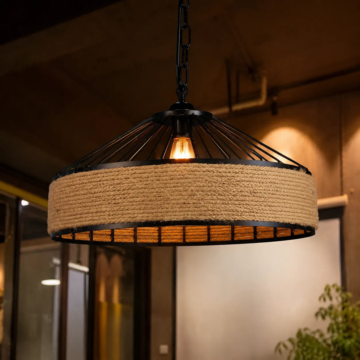 Avaria Rustic Hemp Rope & Iron Pendant Light