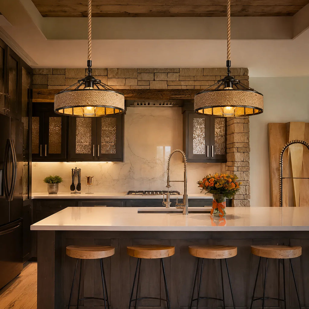 Avaria Rustic Hemp Rope & Iron Pendant Light