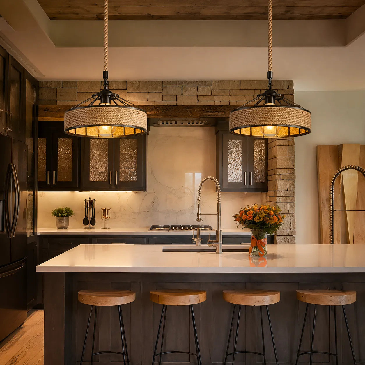 Avaria Rustic Hemp Rope Iron Pendant Light