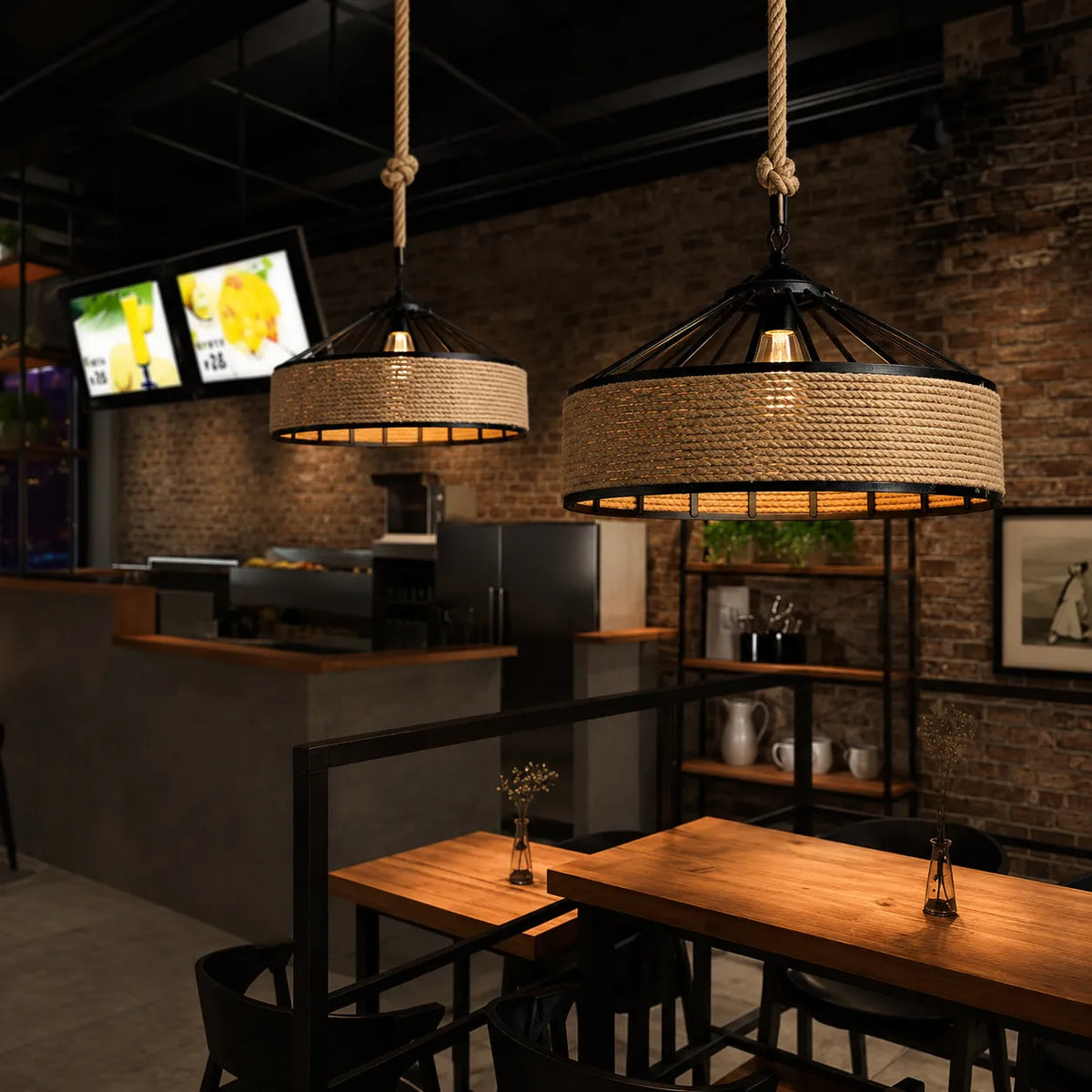 Avaria Rustic Hemp Rope & Iron Pendant Light