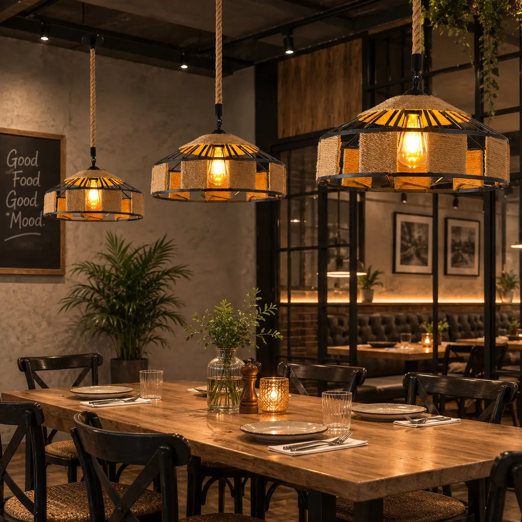 Avaria Rustic Hemp Rope & Iron Pendant Light