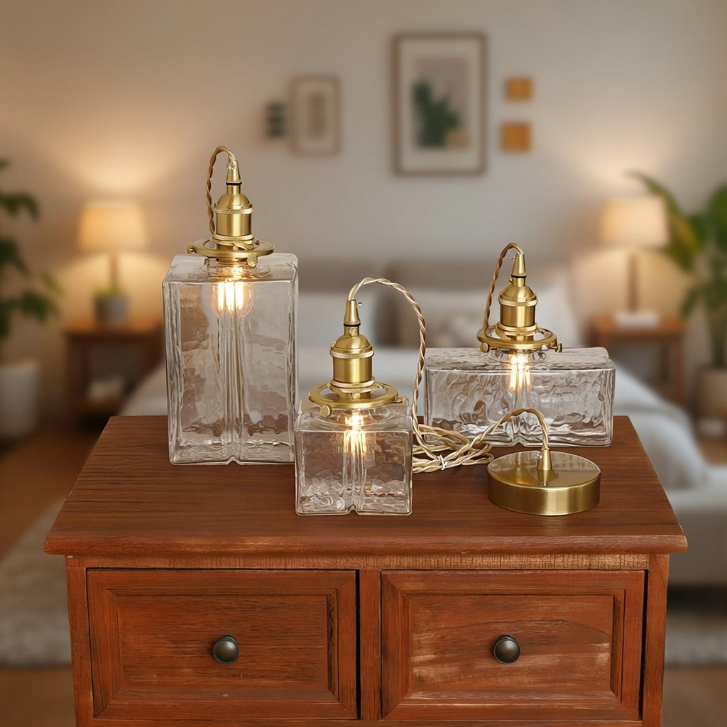 Savoy Vintage Textured Glass & Brass Pendant Light