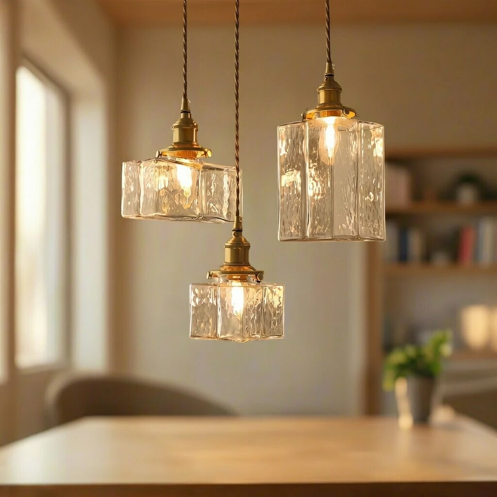 Savoy Vintage Textured Glass & Brass Pendant Light
