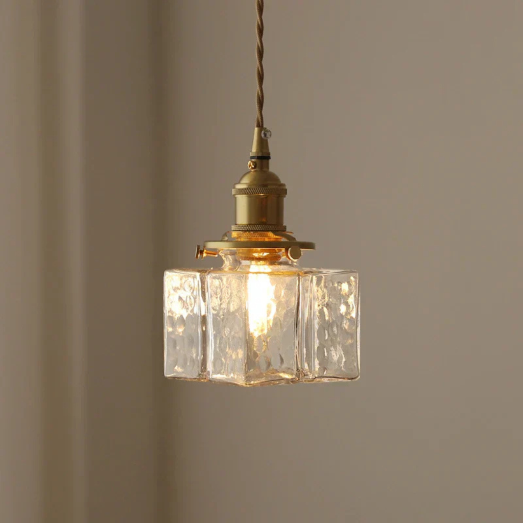 Savoy Vintage Textured Glass & Brass Pendant Light