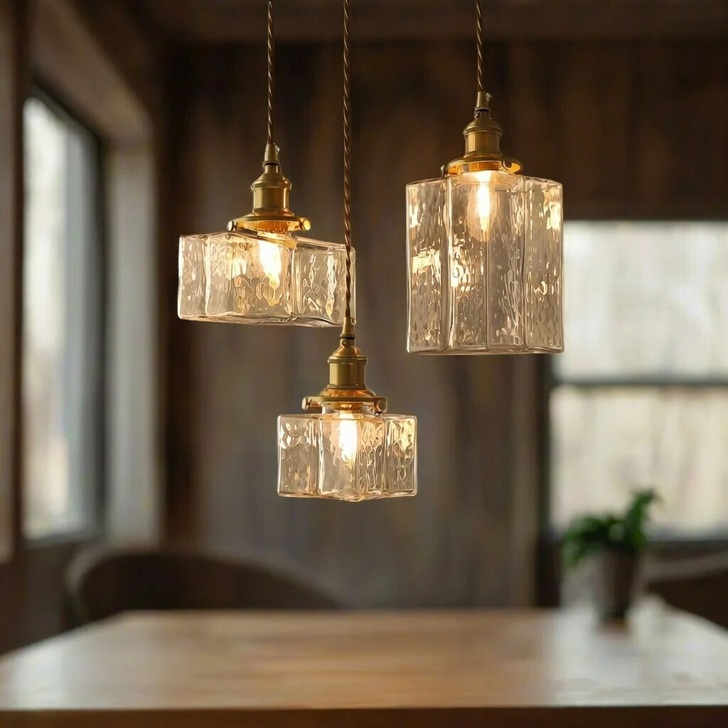 Savoy Vintage Textured Glass & Brass Pendant Light
