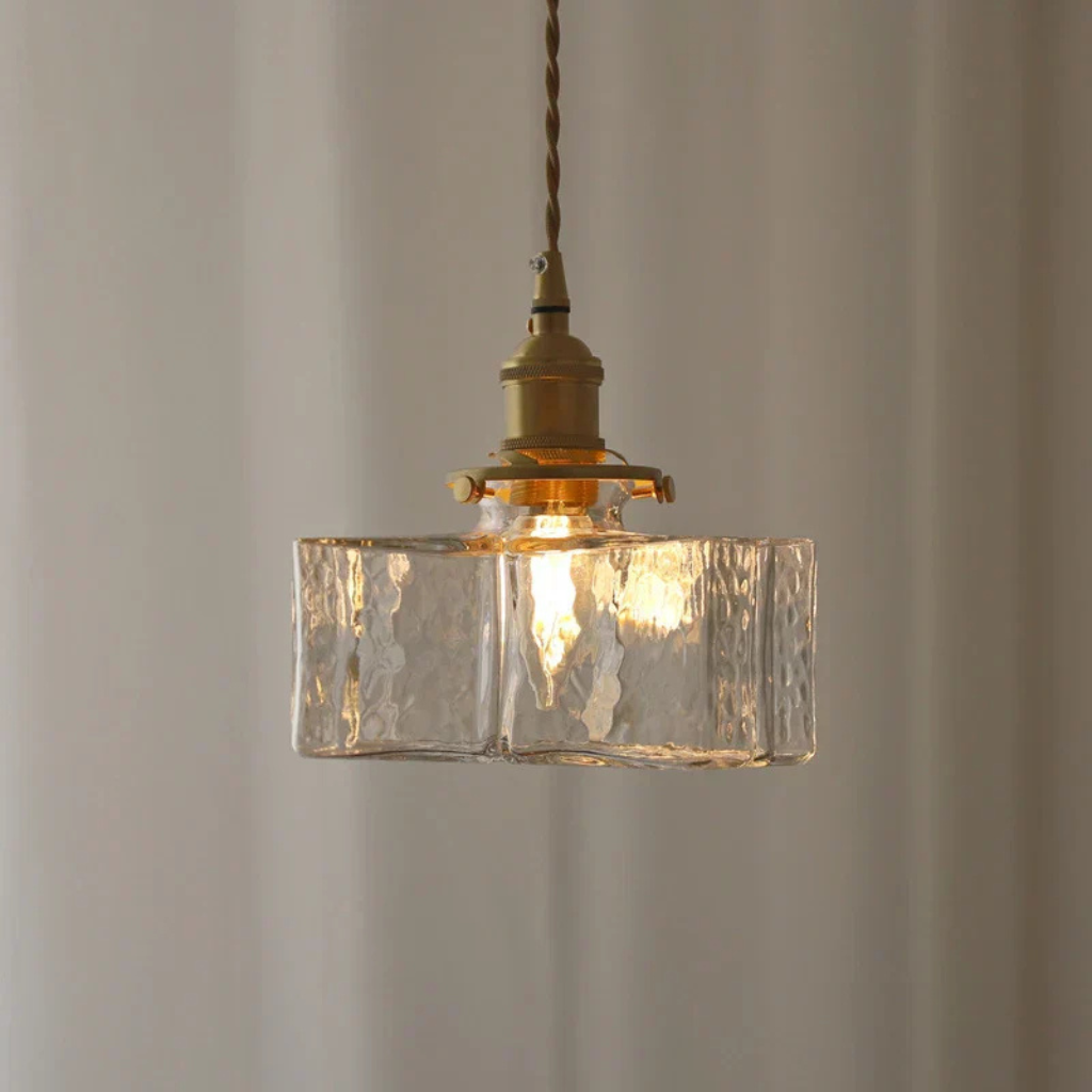 Savoy Vintage Textured Glass & Brass Pendant Light