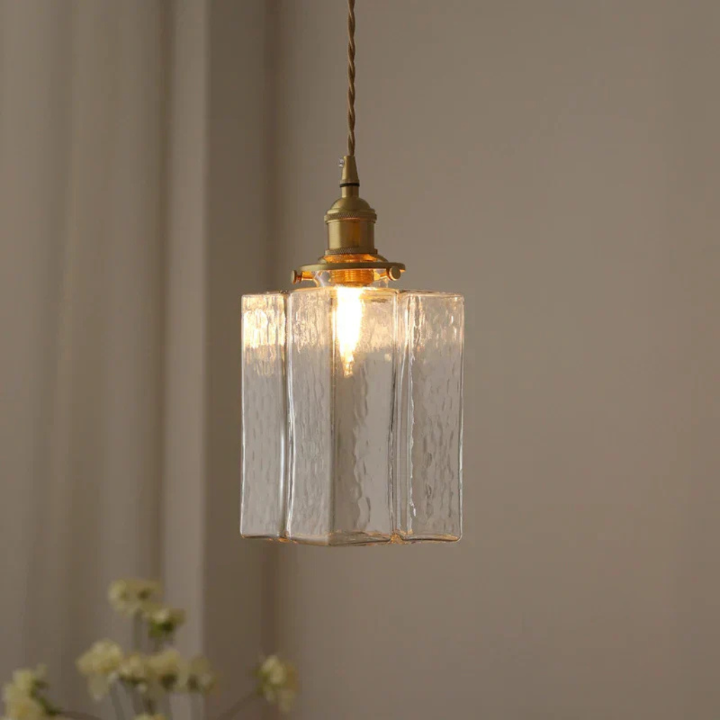 Savoy Vintage Textured Glass & Brass Pendant Light