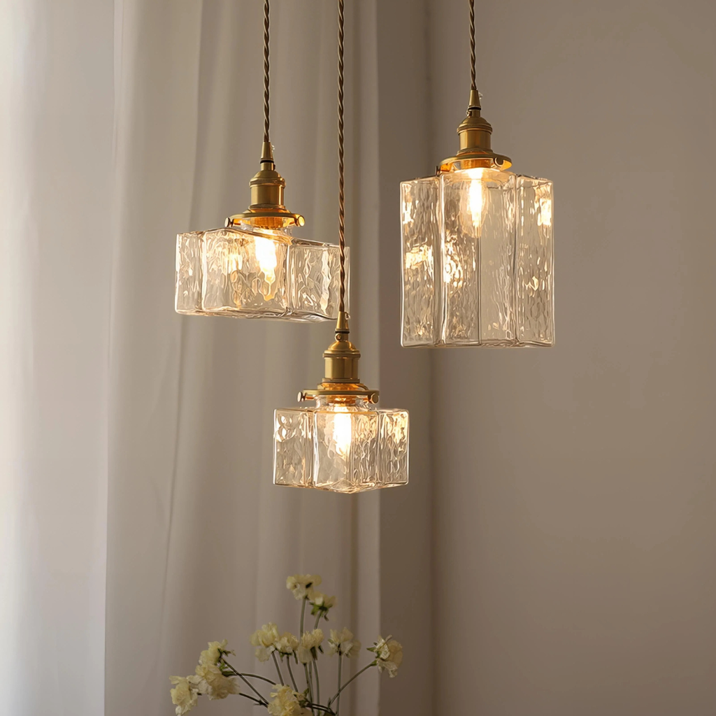 Savoy Vintage Textured Glass & Brass Pendant Light