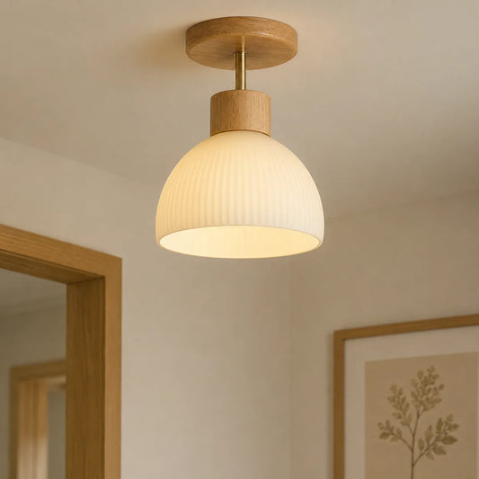 Scandinavian Ceiling Light with Ribbed Glass Shade