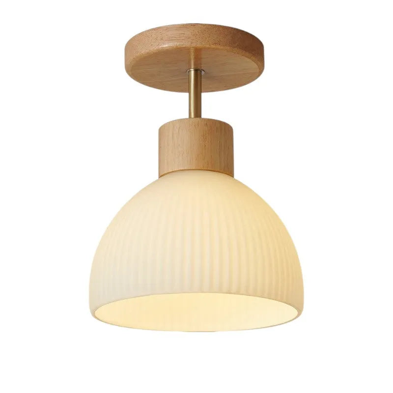 Thea Scandinavian Wood Accent Ribbed Bell Ceiling Light