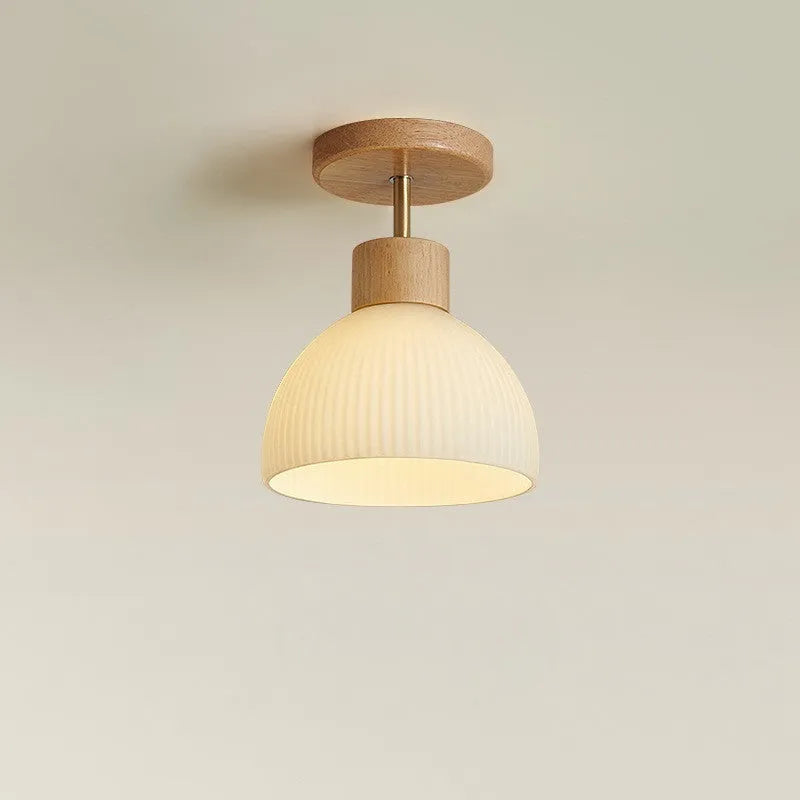 Thea Scandinavian Wood Accent Ribbed Bell Ceiling Light