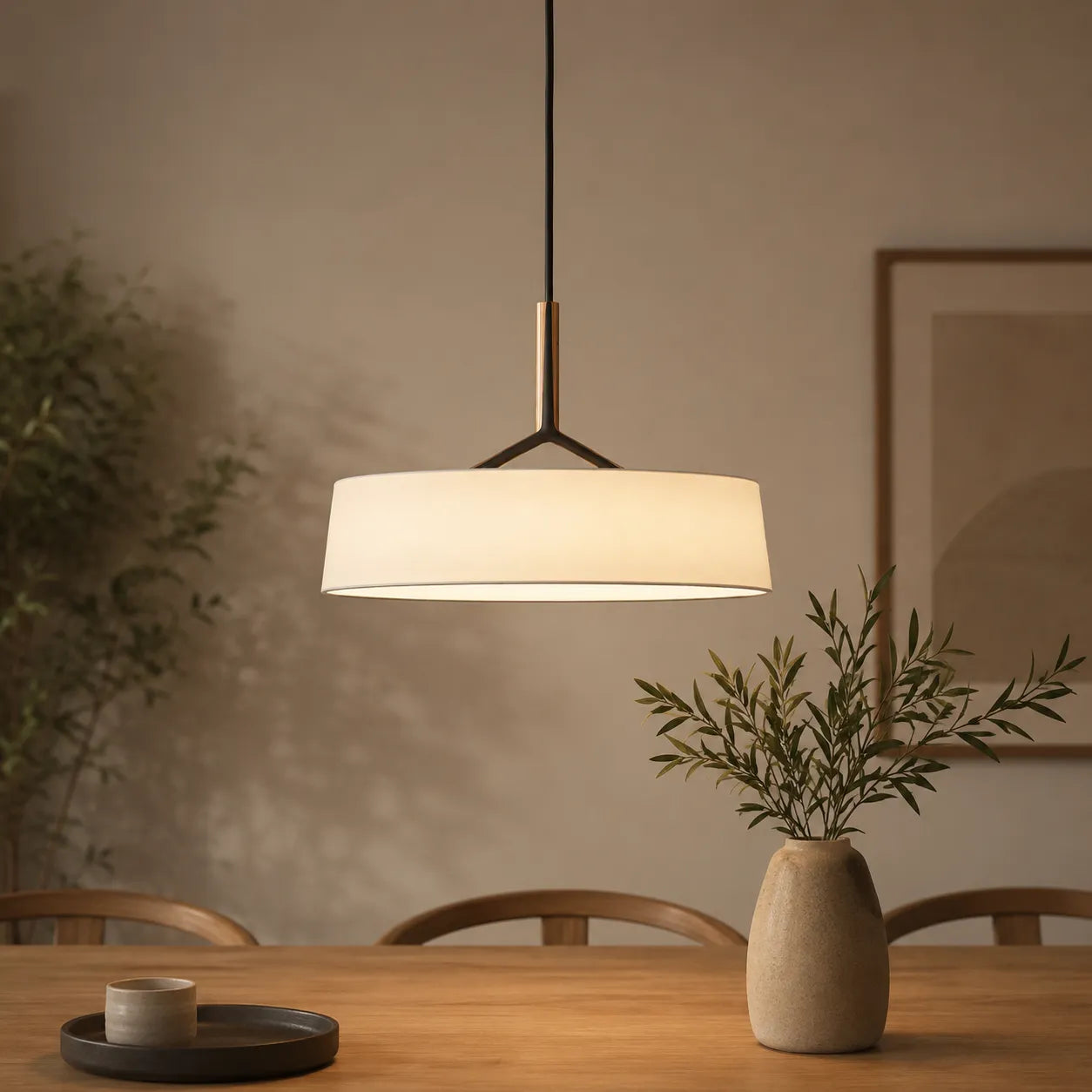 Scandinavian Linen Drum Pendant Light