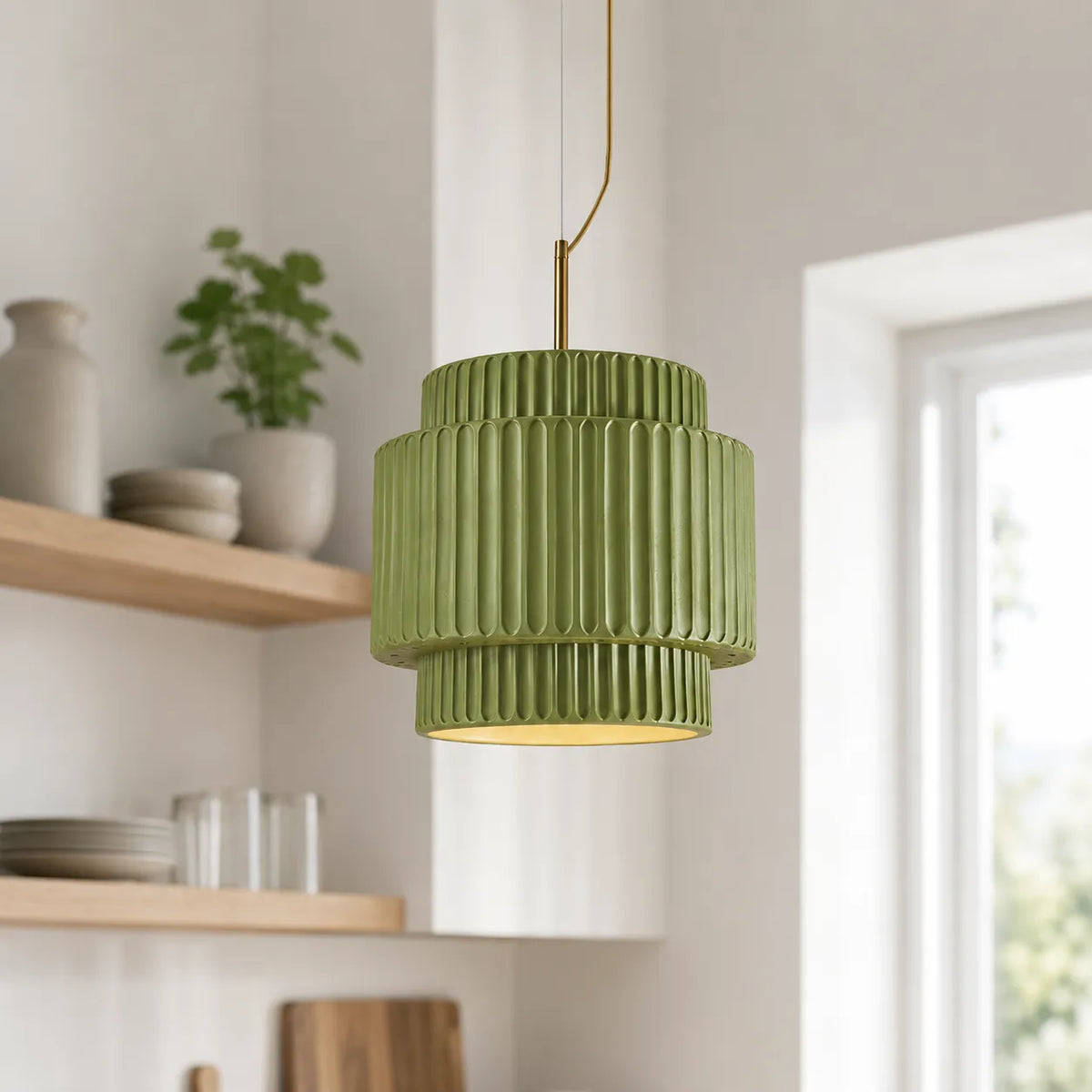 Ansel Scandinavian Tiered Ribbed Resin Pendant Light