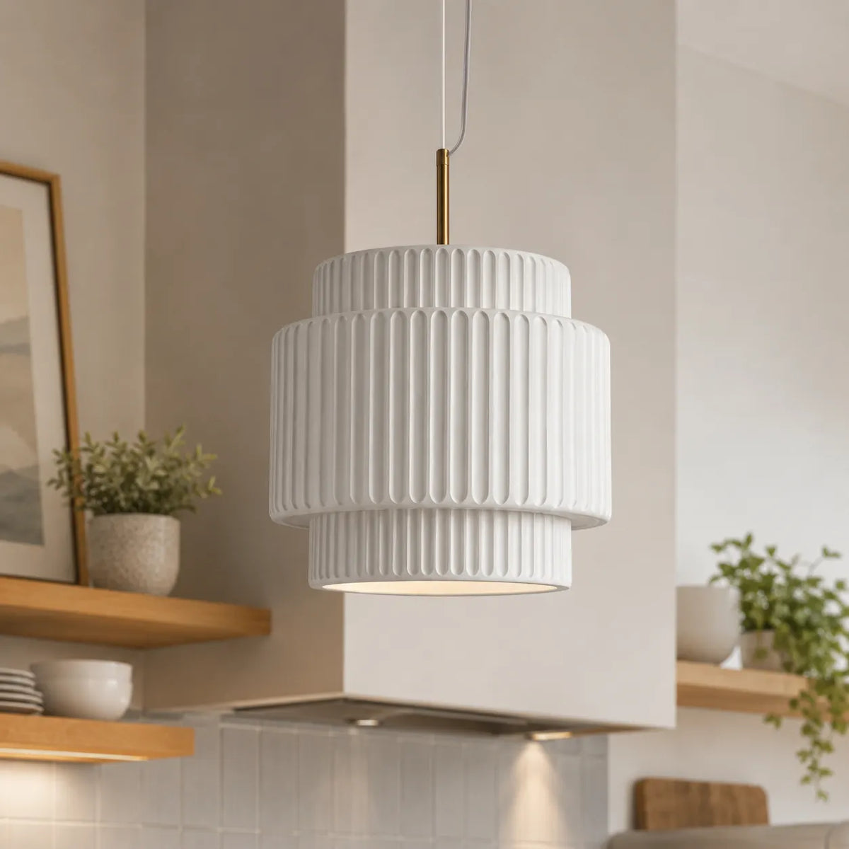 Ansel Scandinavian Tiered Ribbed Resin Pendant Light