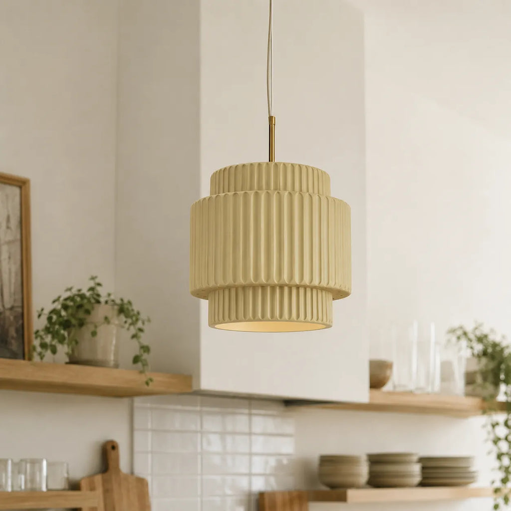 Ansel Scandinavian Tiered Ribbed Resin Pendant Light
