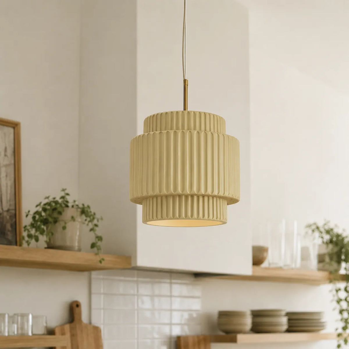 Ansel Scandinavian Tiered Ribbed Resin Pendant Light
