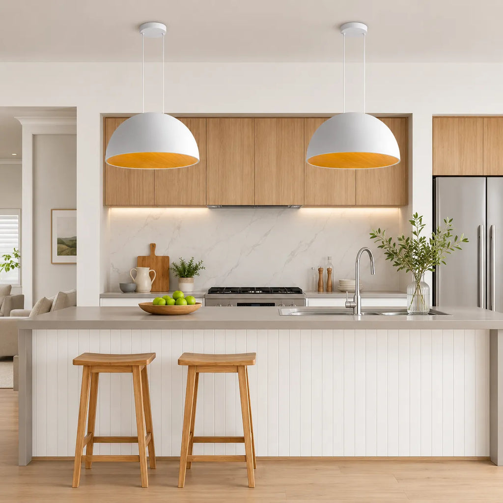Leander Scandinavian Wood-Lined LED Dome Pendant Light
