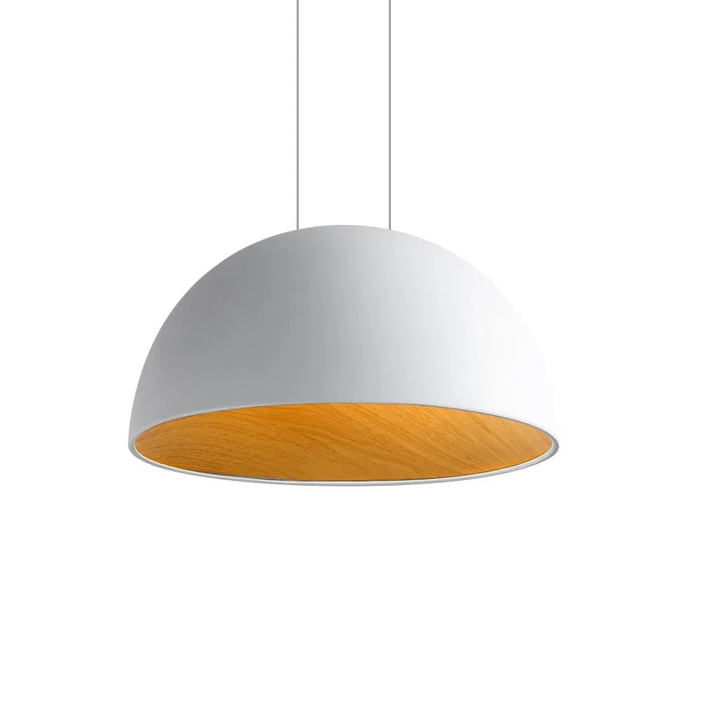 Leander Scandinavian Wood-Lined LED Dome Pendant Light