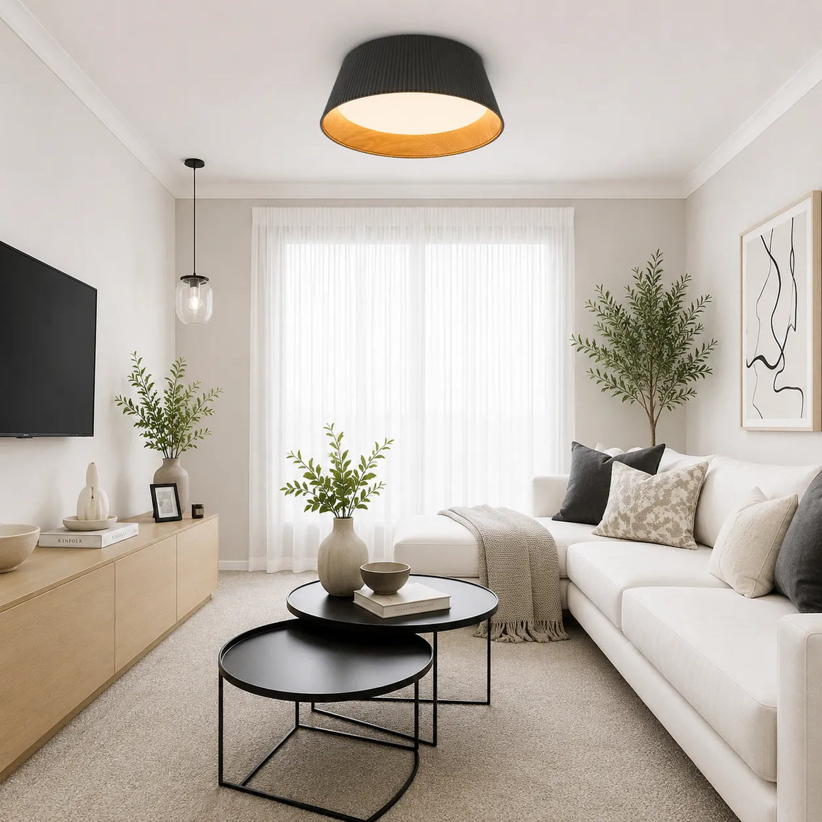 Siro Scandinavian Wood Accent LED Flush Mount Ceiling Light