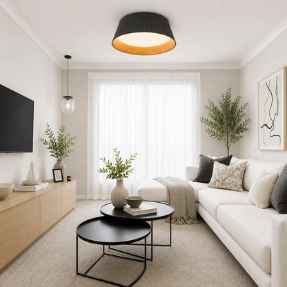 Scandinavian Wood-Lined LED Flush Mount Ceiling Light