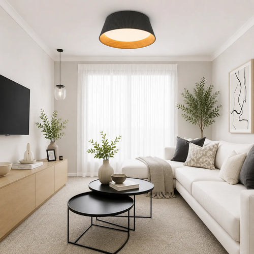 Scandinavian Wood-Lined LED Flush Mount Ceiling Light