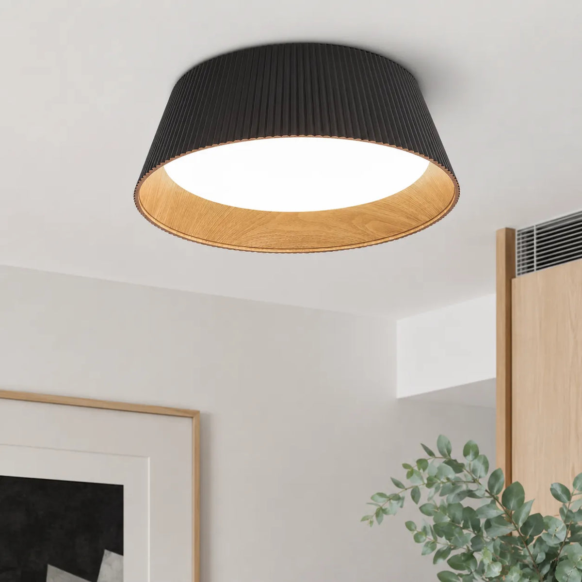 Siro Scandinavian Wood Accent LED Flush Mount Ceiling Light